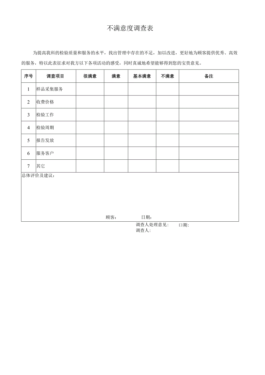 不满意度调查表.docx_第1页