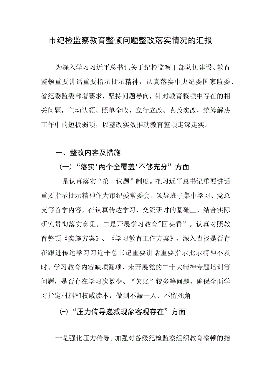 2023市纪检监察教育整顿问题整改落实情况的汇报和检视整改经验总结材料.docx_第2页