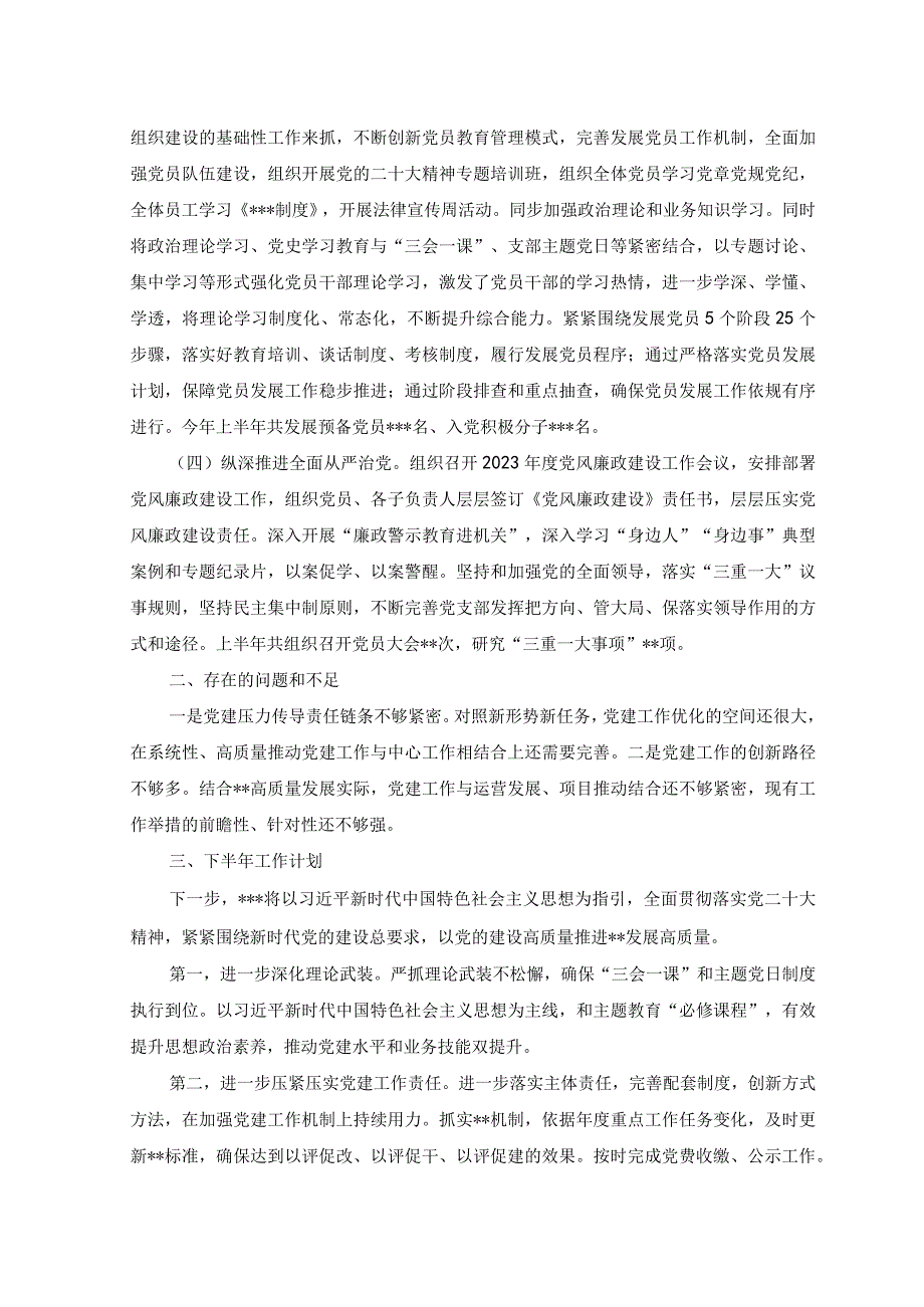 6篇2023年上半年基层党支部党支部党建工作总结.docx_第2页