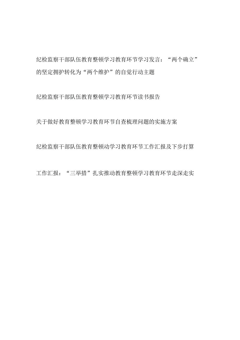 2023纪检监察干部队伍教育整顿学习教育环节学习研讨发言读书报告工作总结汇报自查梳理问题实施方案.docx_第1页