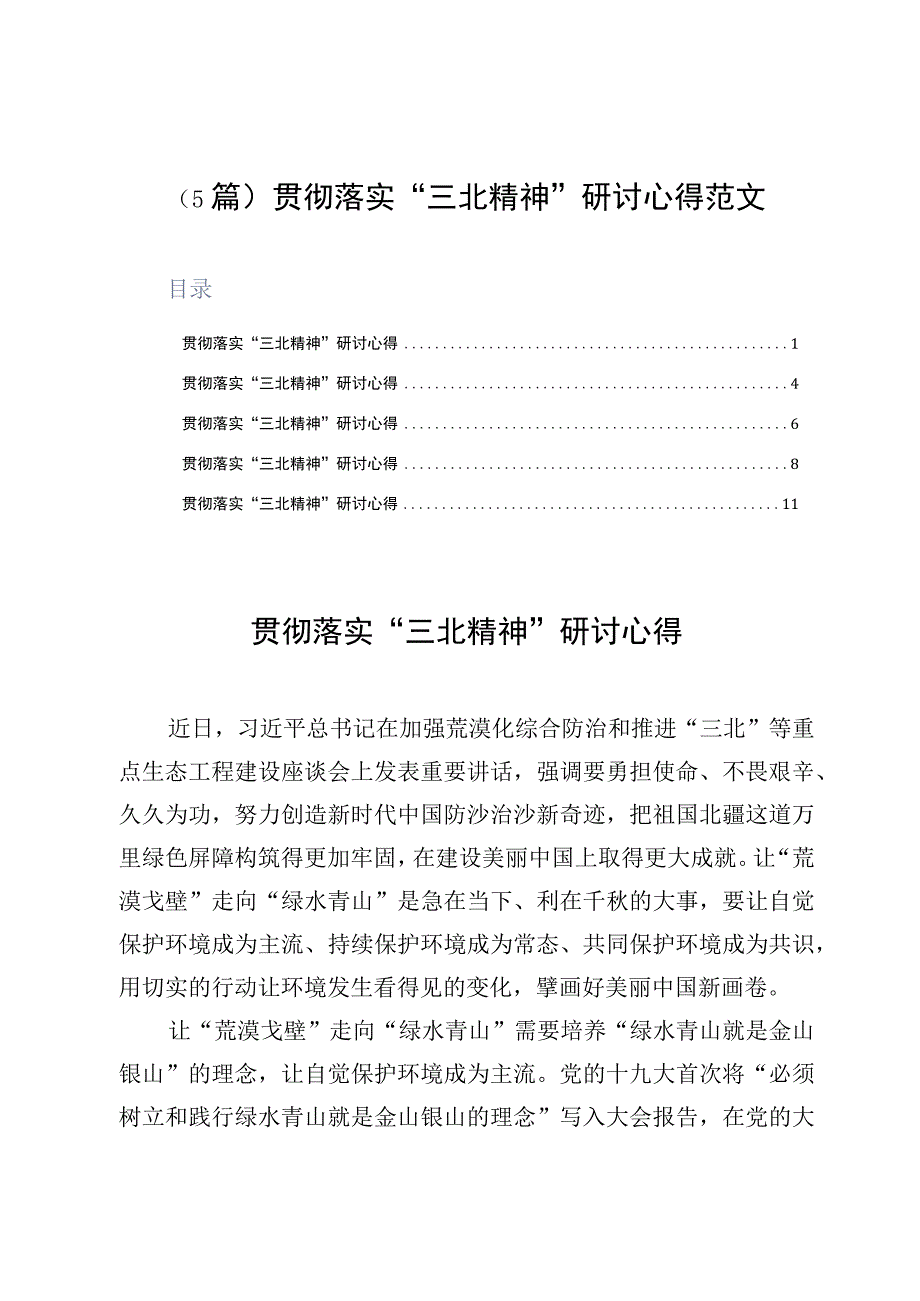 5篇贯彻落实三北精神研讨心得范文.docx_第1页