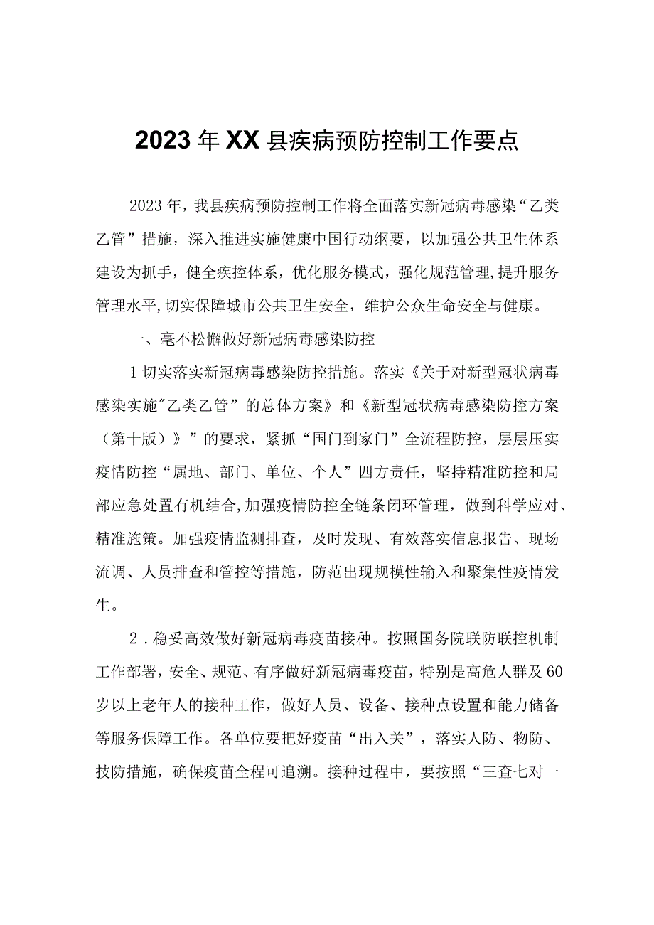 2023年XX县疾病预防控制工作要点.docx_第1页