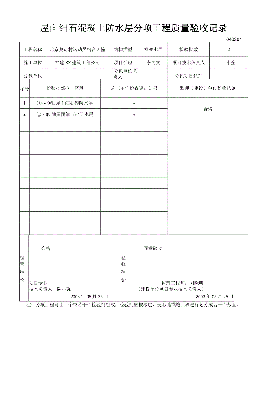 屋面细石混凝土防水层分项工程质量验收记录1.docx_第1页