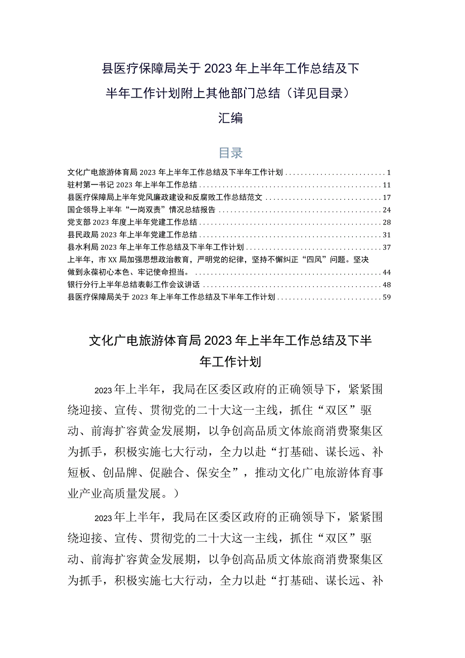 县医疗保障局关于2023年上半年工作总结及下半年工作计划附上其他部门总结详见目录汇编.docx_第1页