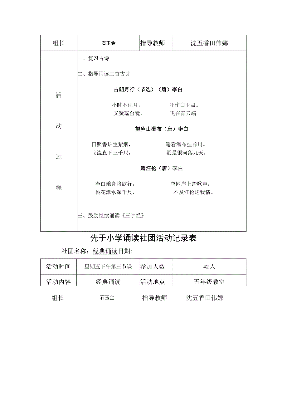 小学经典诵读社团活动计划安排记录.docx_第2页