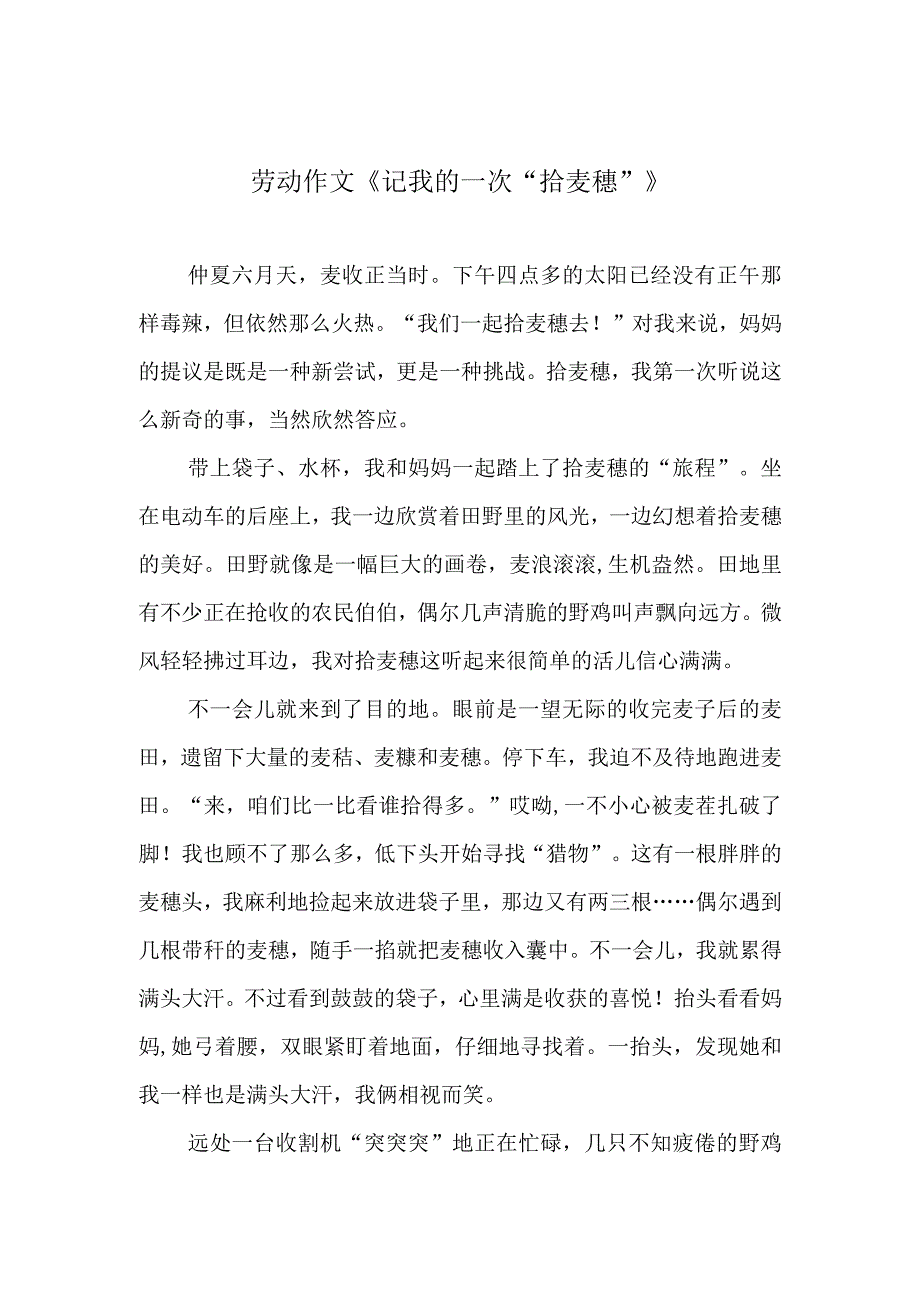 劳动作文《记我的一次拾麦穗》.docx_第1页