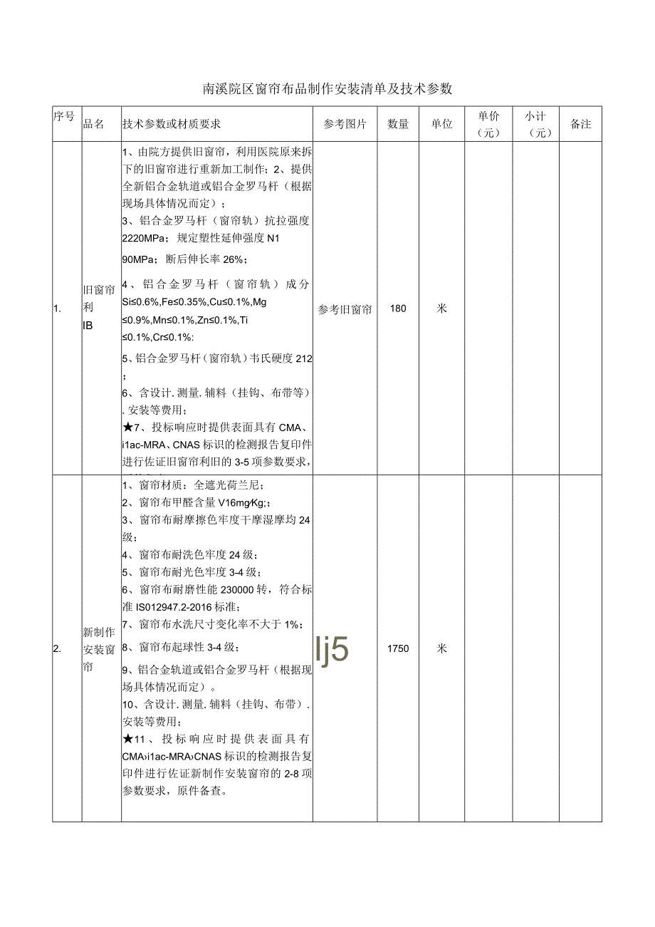 南溪院区窗帘布品制作安装清单及技术参数.docx_第1页