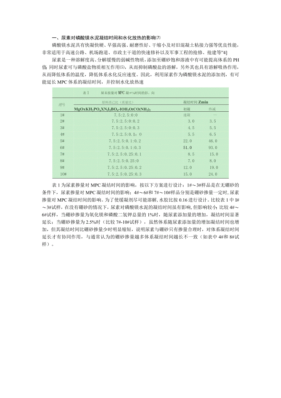 尿素对磷酸镁水泥凝结时间和水化放热的影响.docx_第1页