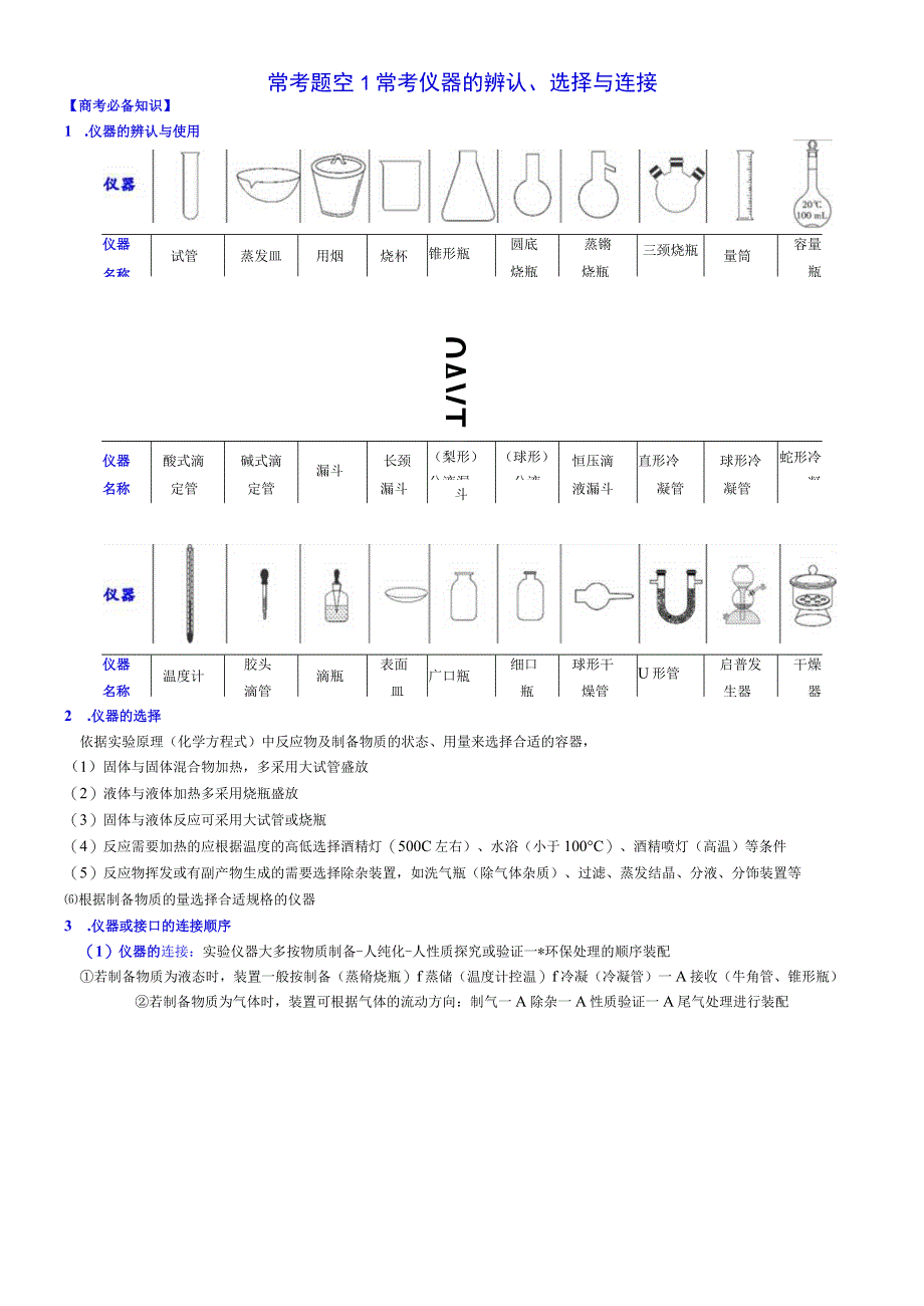 常考题空1 常考仪器的辨认选择与连接 附答案解析.docx_第1页