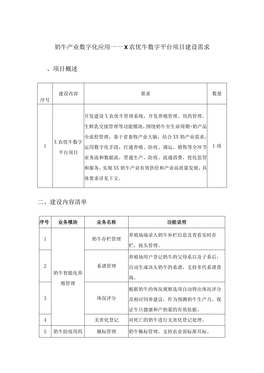 奶牛产业数字化应用——X农优牛数字平台项目建设需求.docx_第1页