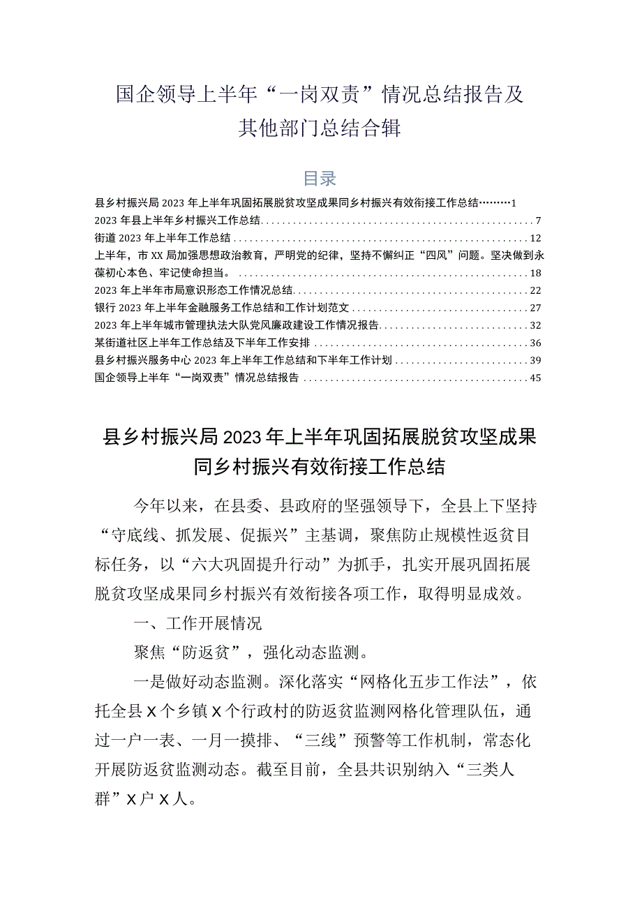 国企领导上半年一岗双责情况总结报告及其他部门总结合辑.docx_第1页