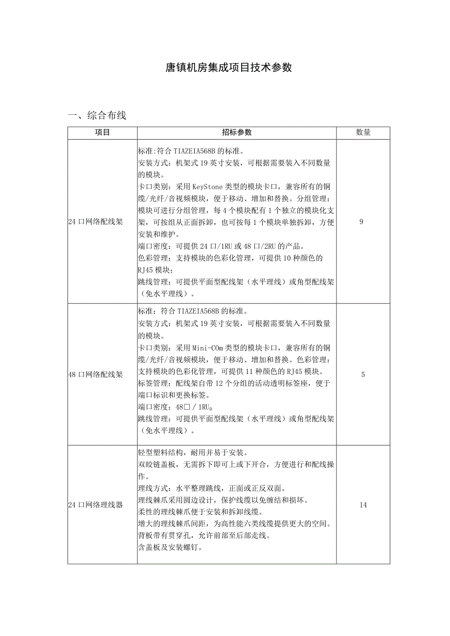 唐镇机房集成项目技术参数综合布线.docx_第1页