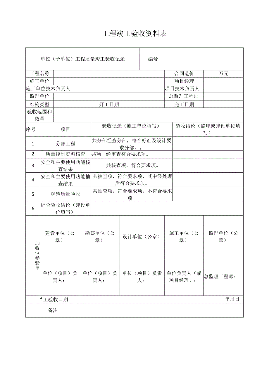 工程竣工验收资料表.docx_第1页