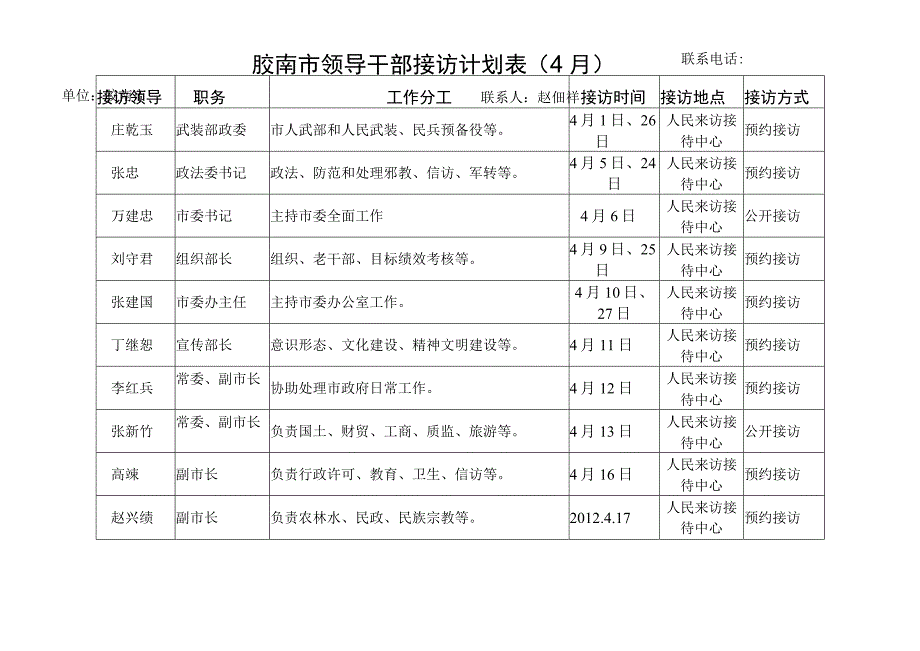 胶南市领导干部接访计划月.docx_第1页