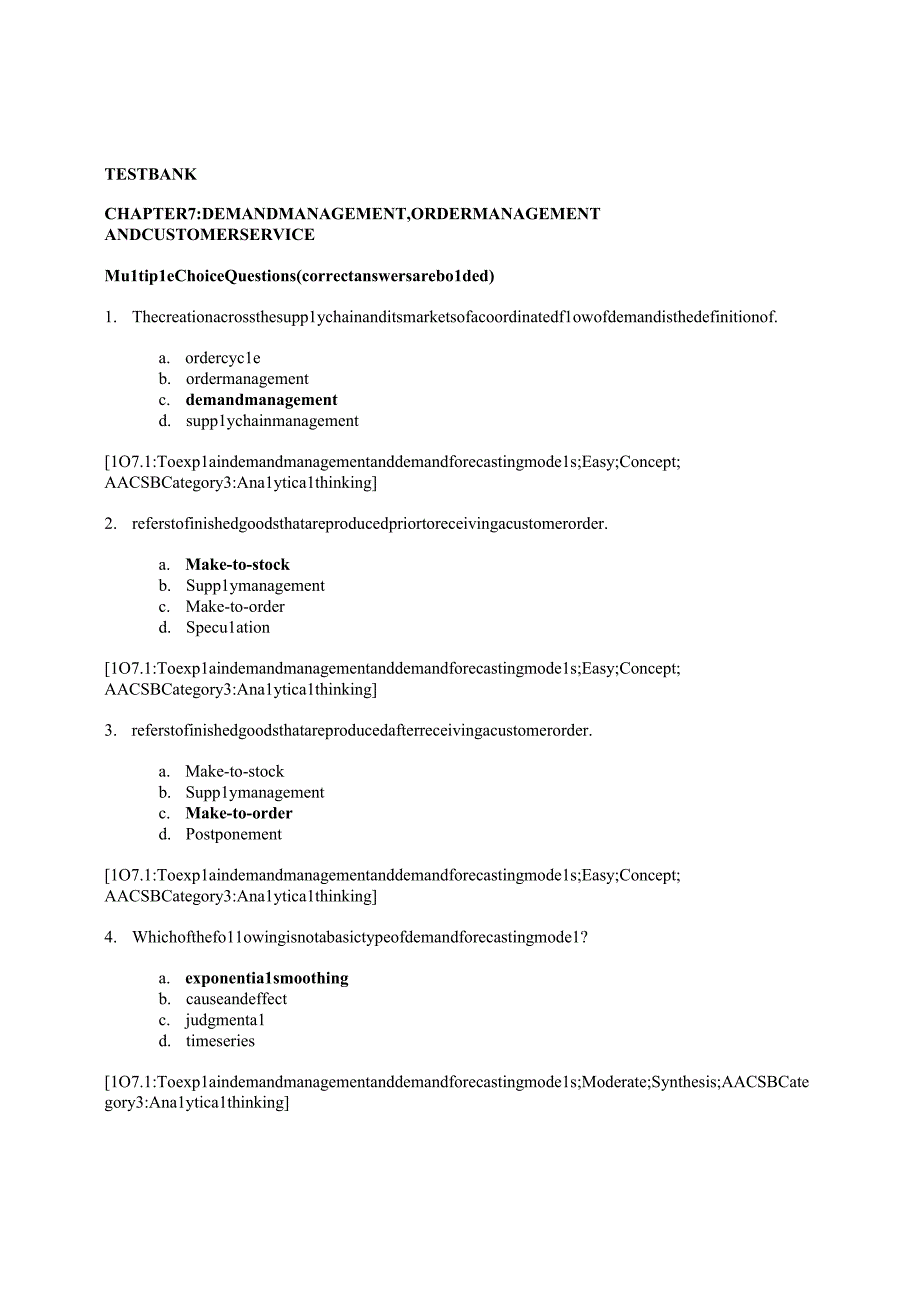 现代物流英文版测试题第七章需求管理订单管理.docx_第1页