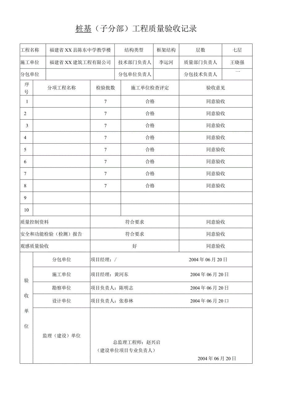 桩基子分部工程质量验收记录.docx_第1页