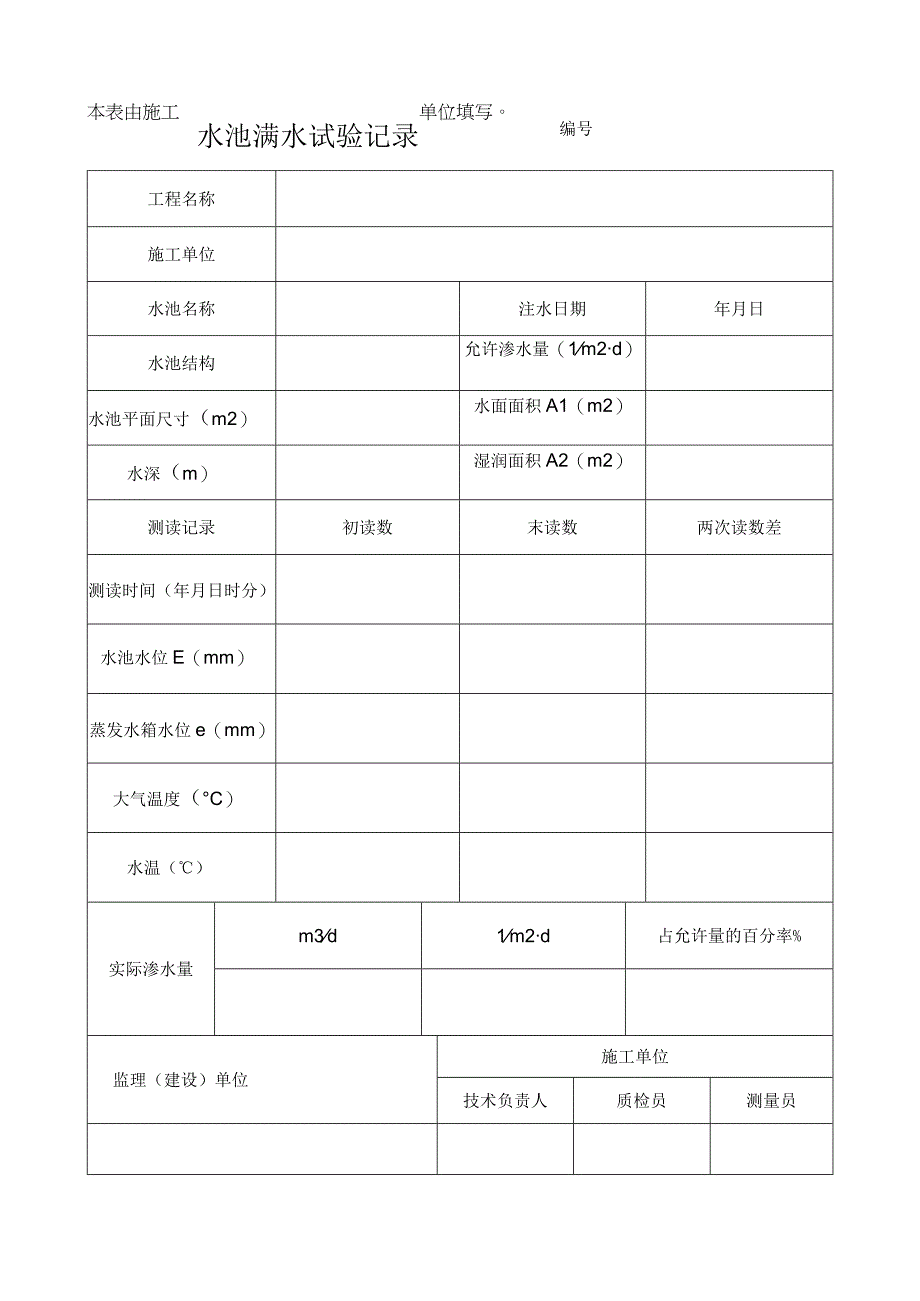 水池满水试验记录表.docx_第1页