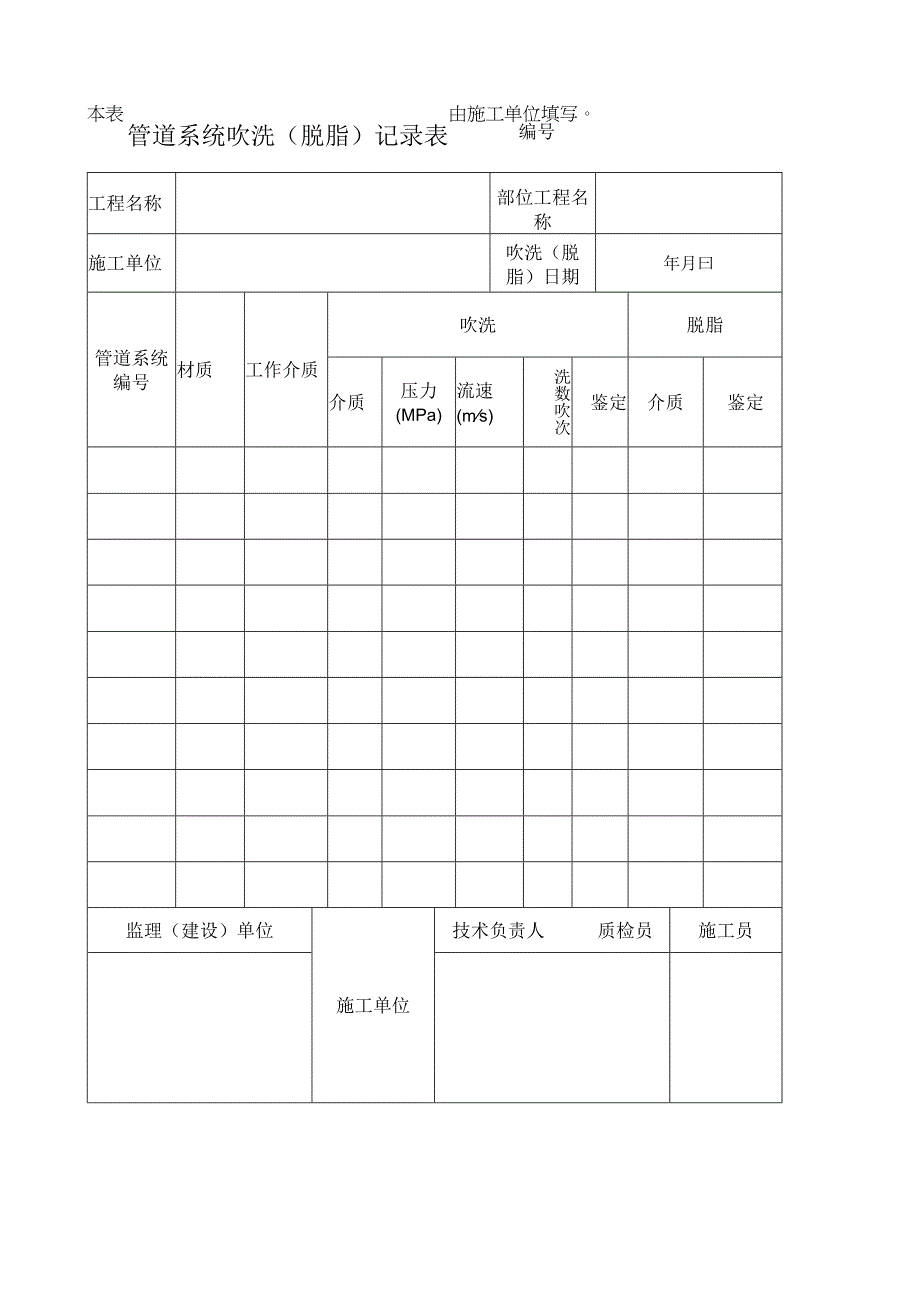 管道系统吹洗脱脂记录表.docx_第1页