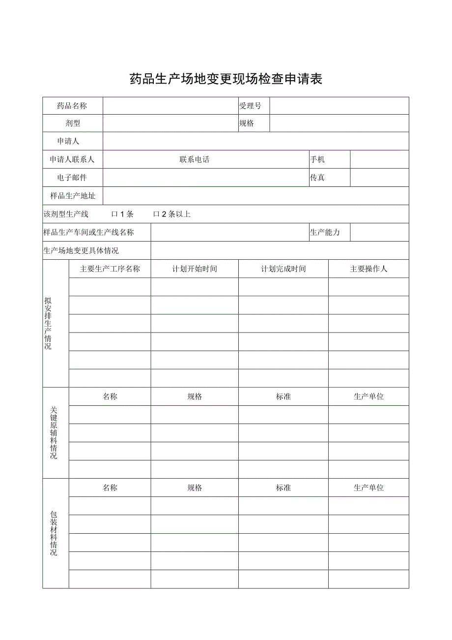 药品生产场地变更现场检查申请表.docx_第1页