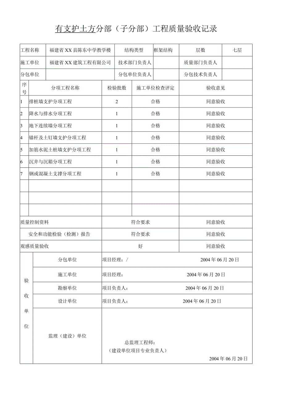 有支护土方分部子分部工程质量验收记录.docx_第1页