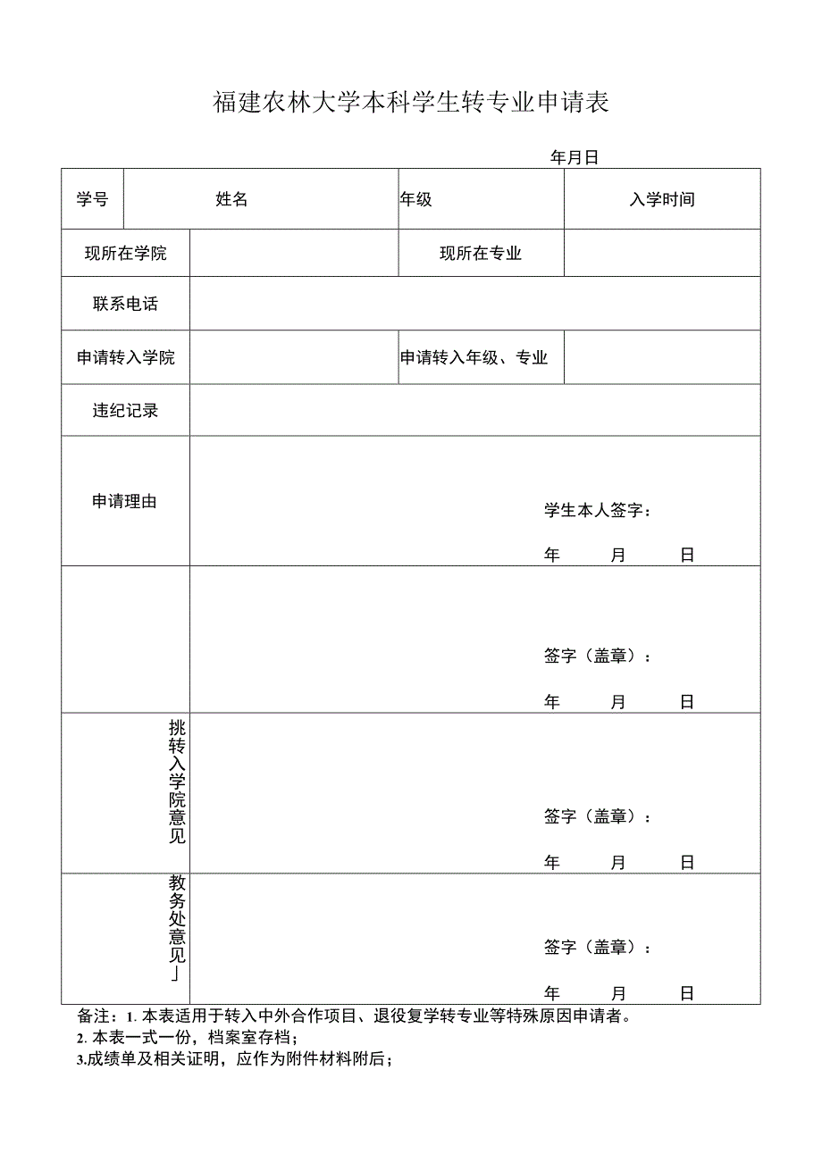 福建农林大学本科学生转专业申请表.docx_第1页