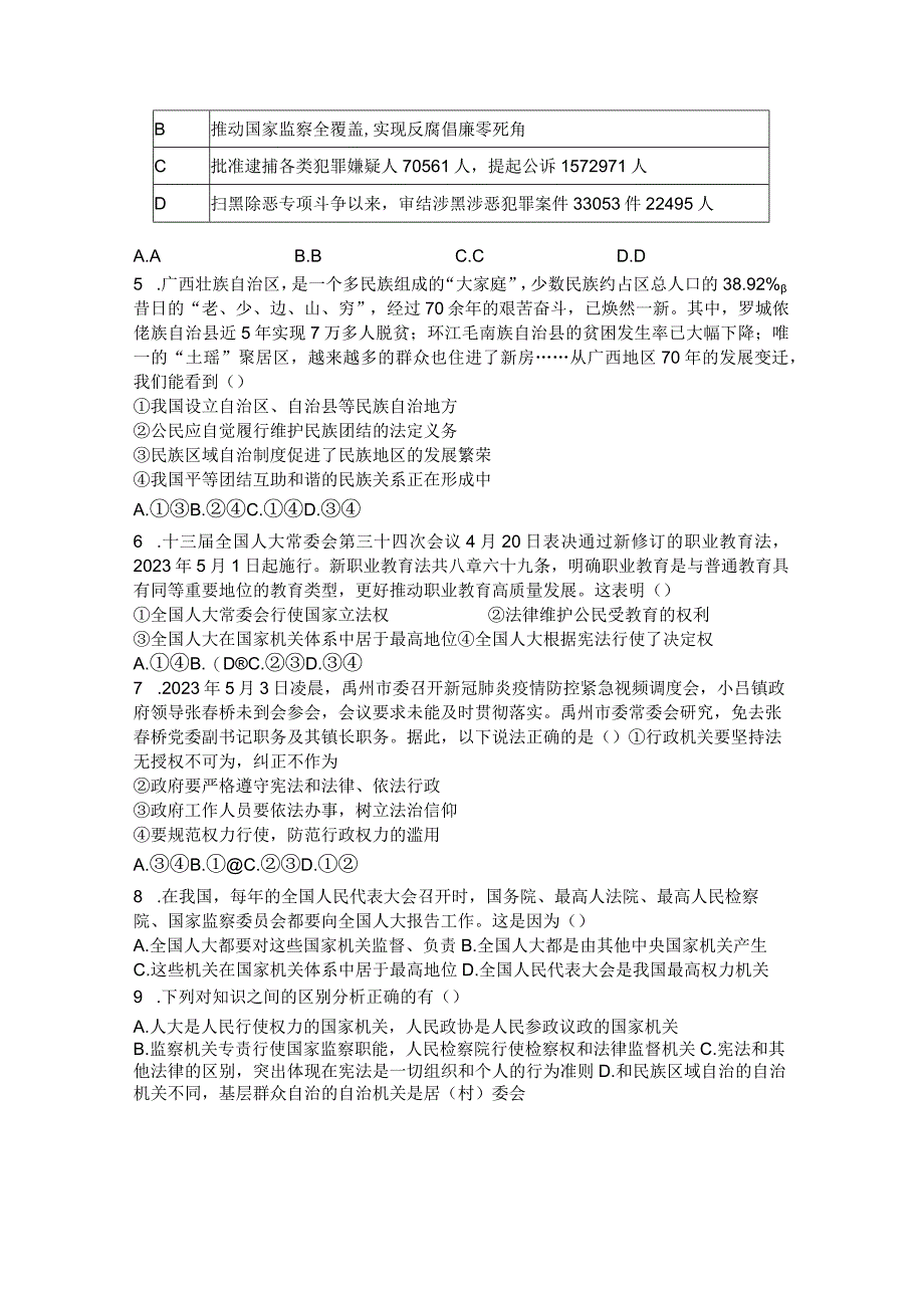 第三单元+人民当家作主+单元测试 部编版道德与法治八年级下册.docx_第2页