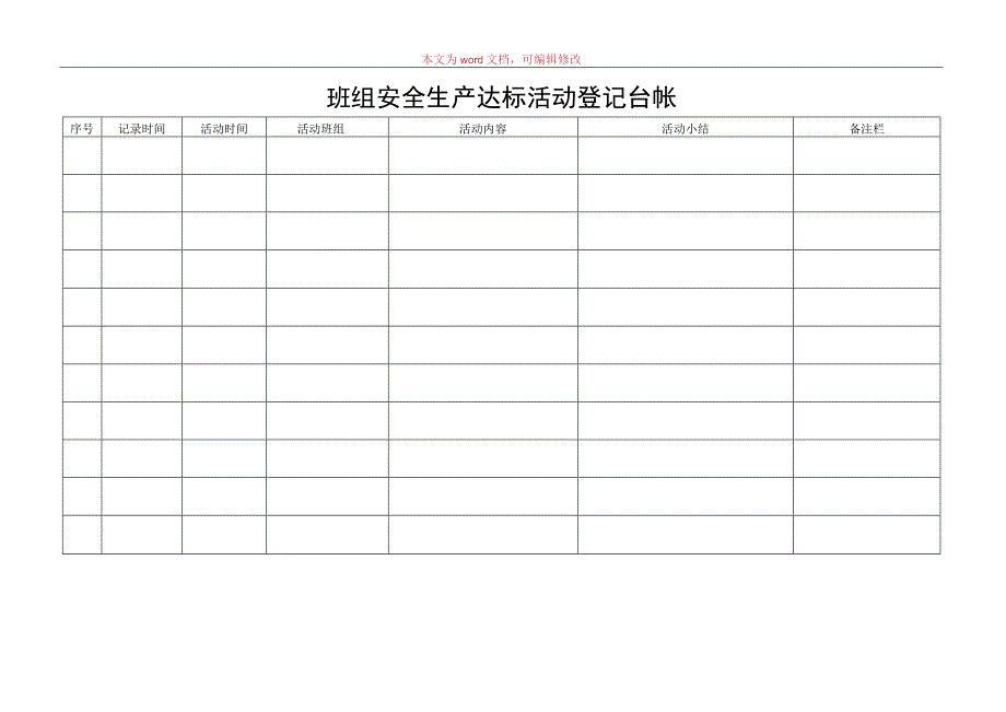 班组安全生产达标活动登记台帐.docx_第1页