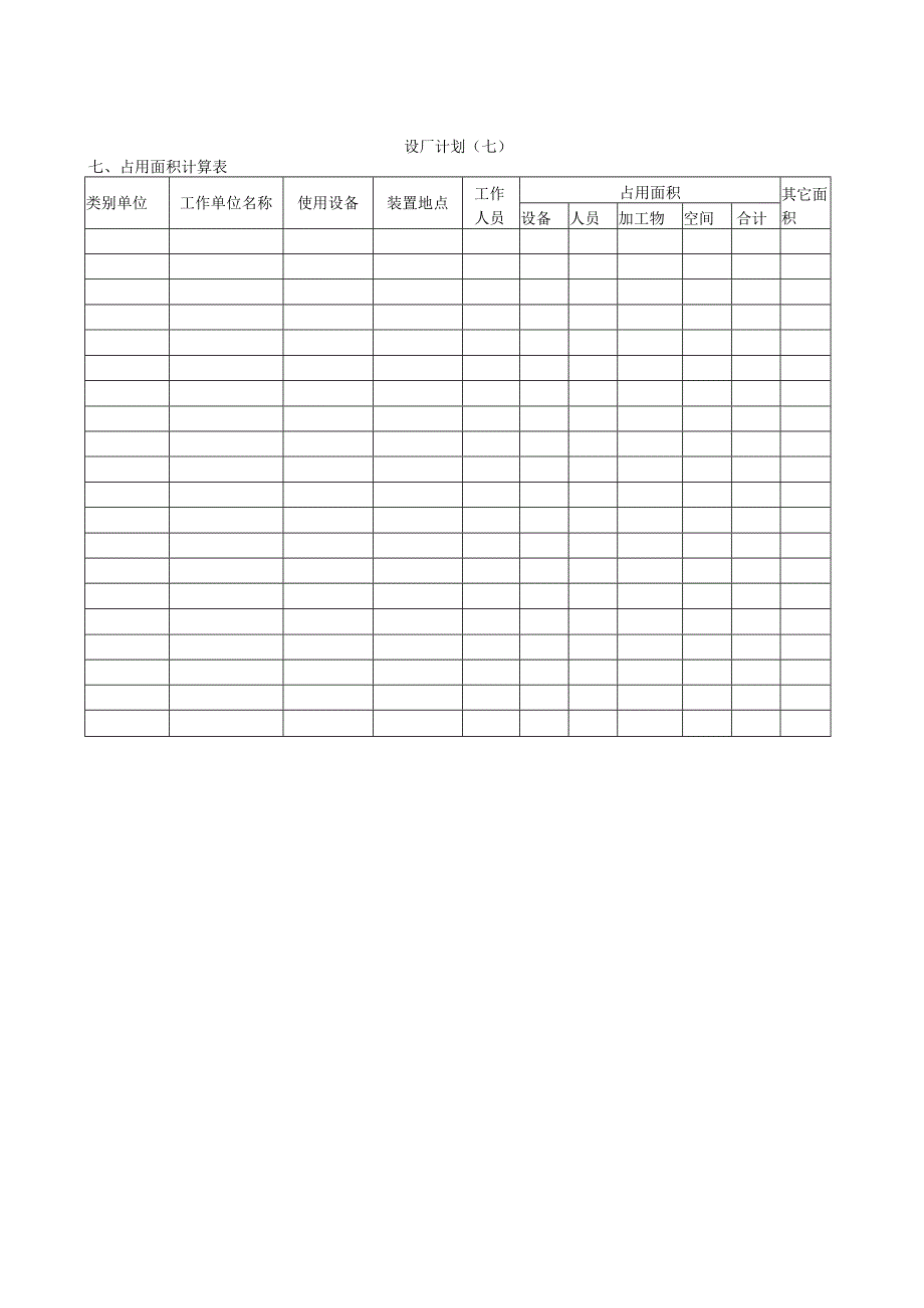 设厂计划〈七〉占用面积计算表.docx_第1页