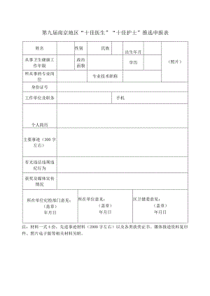 第九届南京地区十佳医生十佳护士推选申报表.docx