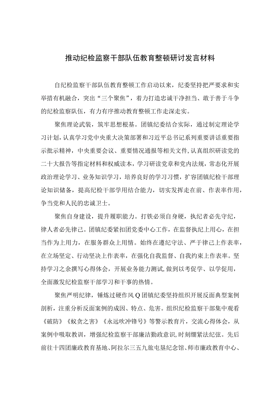 推动纪检监察干部队伍教育整顿研讨发言材料四篇精选供参考.docx_第1页