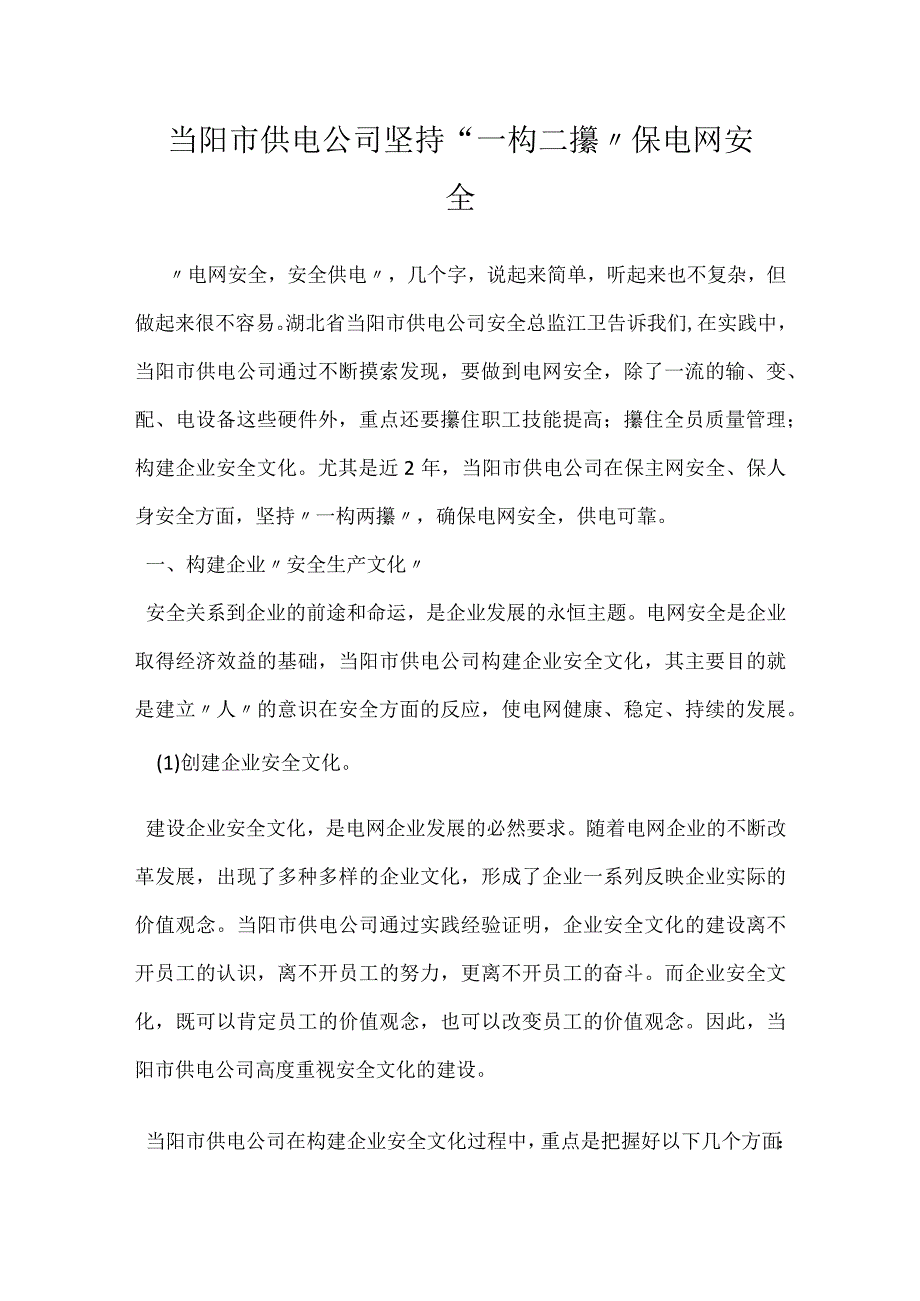 当阳市供电公司坚持一构二攥保电网安全模板范本.docx_第1页