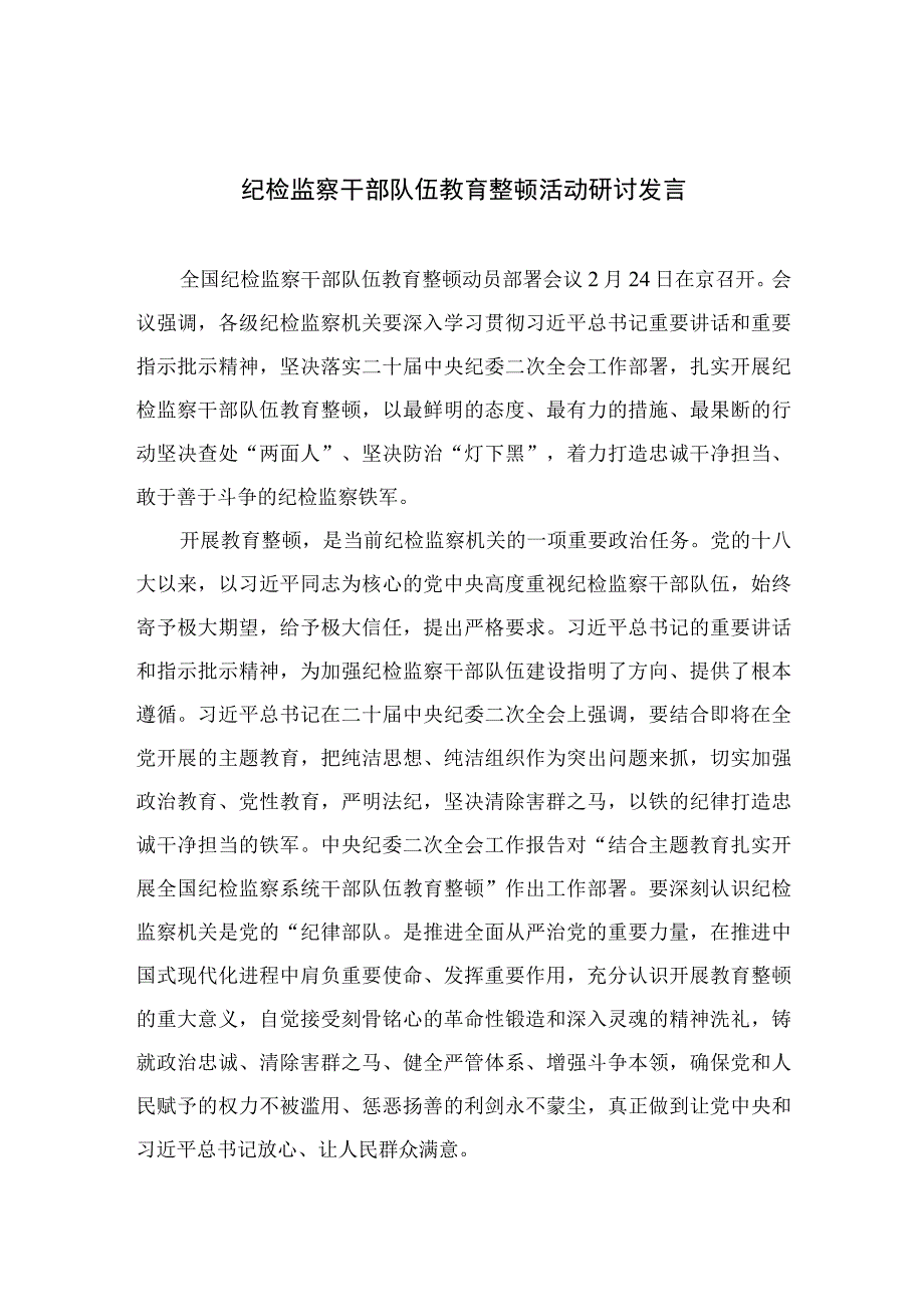 纪检监察干部队伍教育整顿活动研讨发言四篇精选供参考.docx_第1页