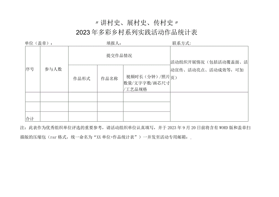 讲村史展村史传村史2023年多彩乡村系列实践活动作品统计表.docx_第1页