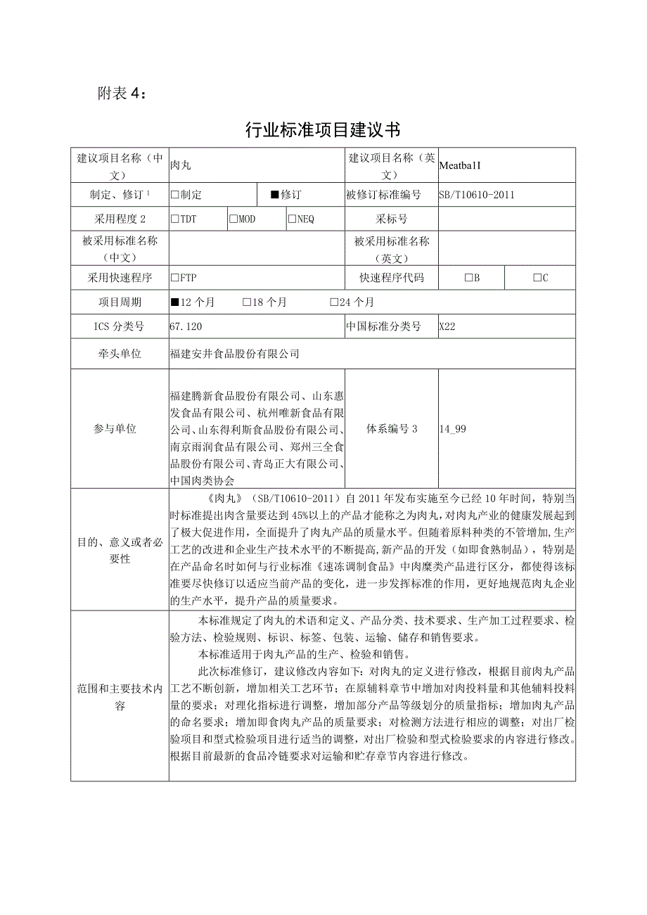 行业标准项目建议书肉丸.docx_第1页