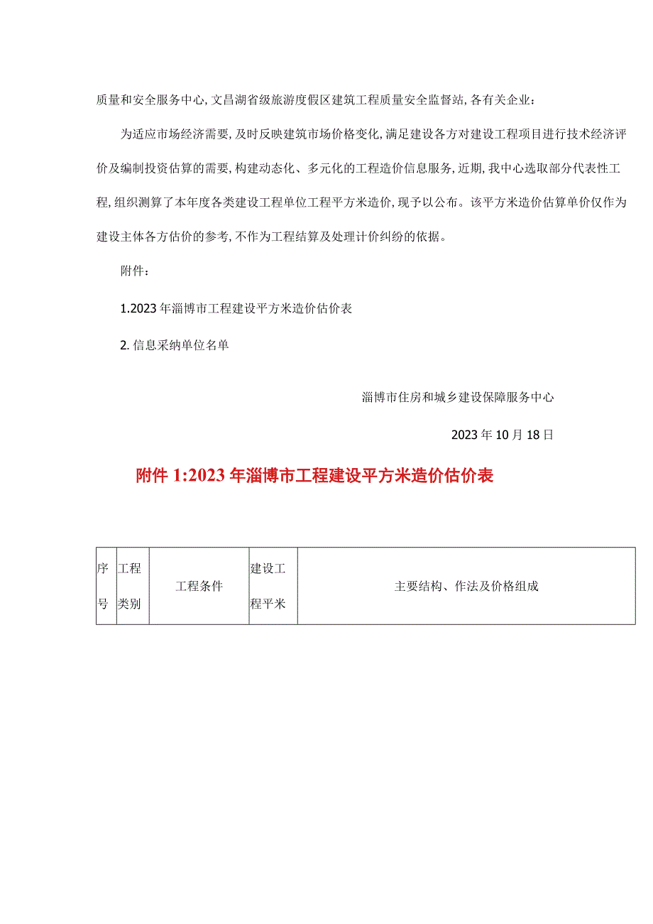 淄博市住建局发布《2023年淄博市工程建设平方米造价估价表》参考.docx_第2页