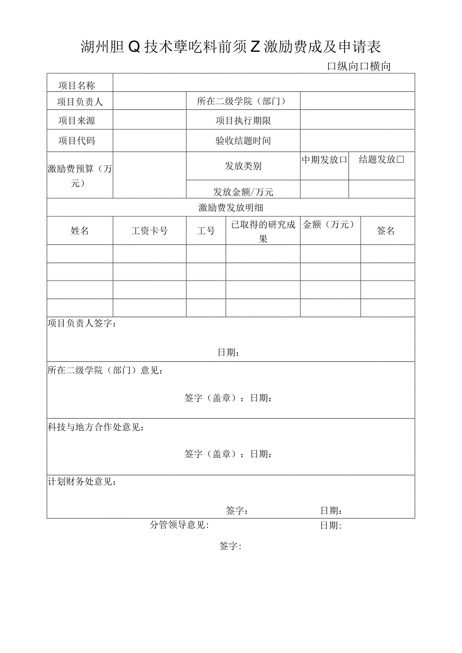 湖州职业技术学院科研项目激励费发放申请表.docx_第1页