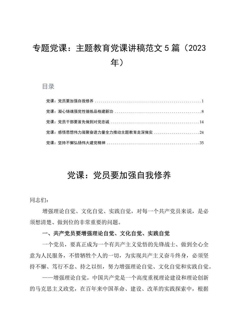 专题党课：主题教育党课讲稿范文5篇2023年.docx_第1页