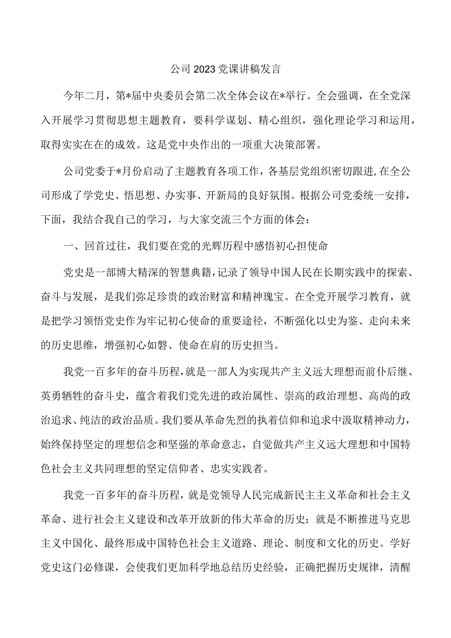 公司2023党课讲稿发言.docx_第1页