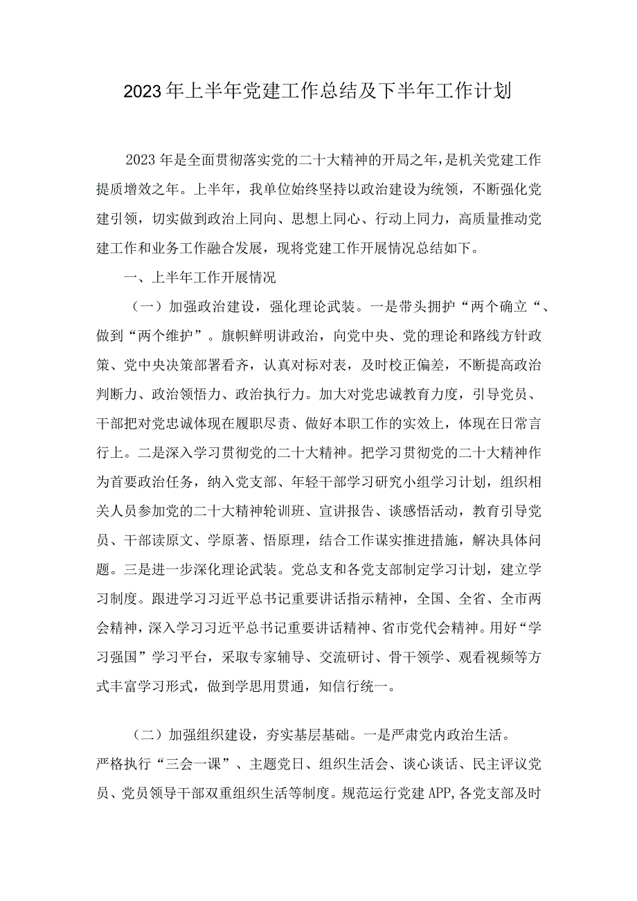 2023年上半年党建工作总结及下半年工作计划六篇.docx_第1页