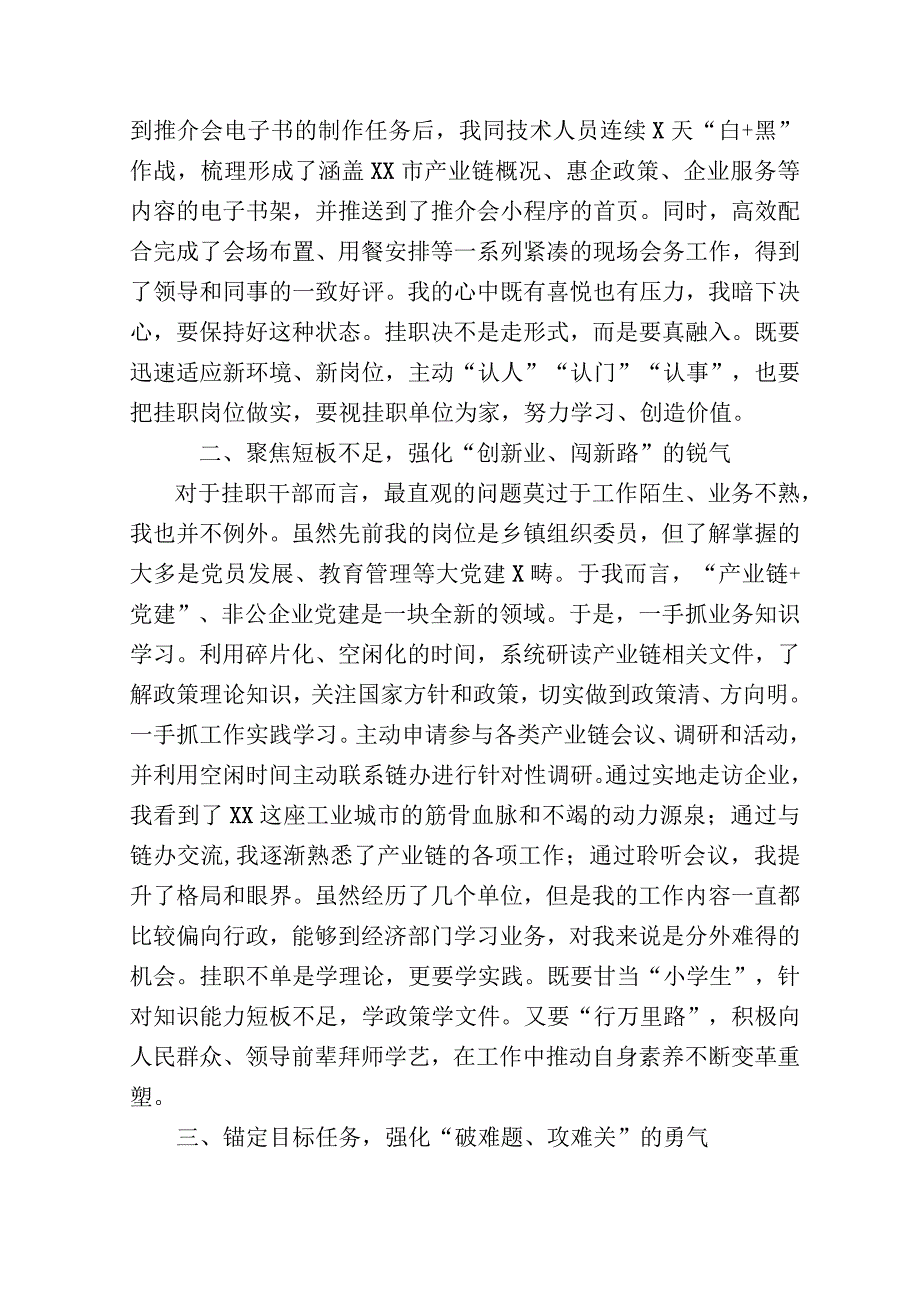 7篇2023年挂职干部座谈会经验交流发言材料.docx_第2页