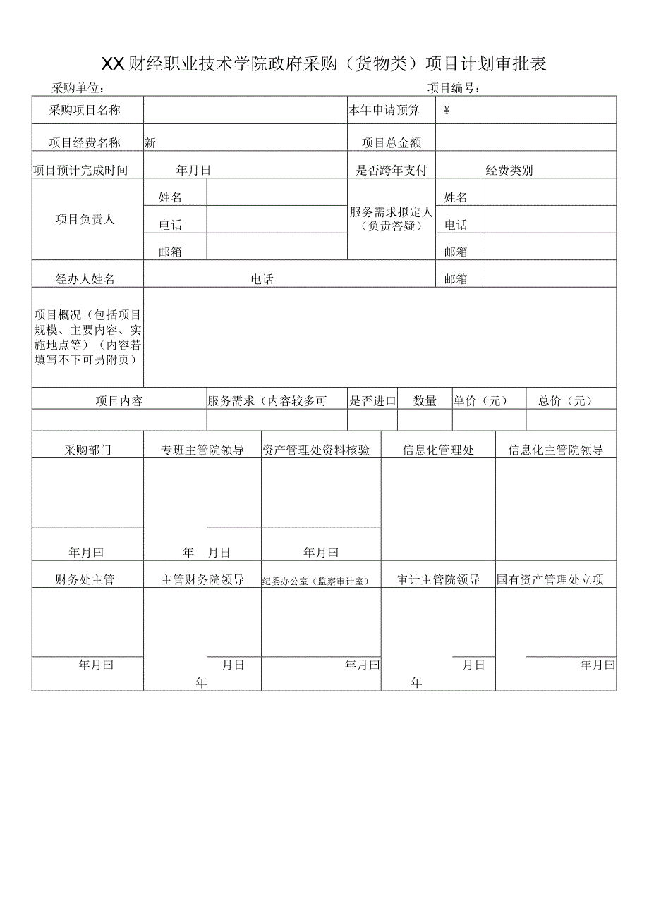 XX财经职业技术学院政府采购货物类项目计划审批表.docx_第1页