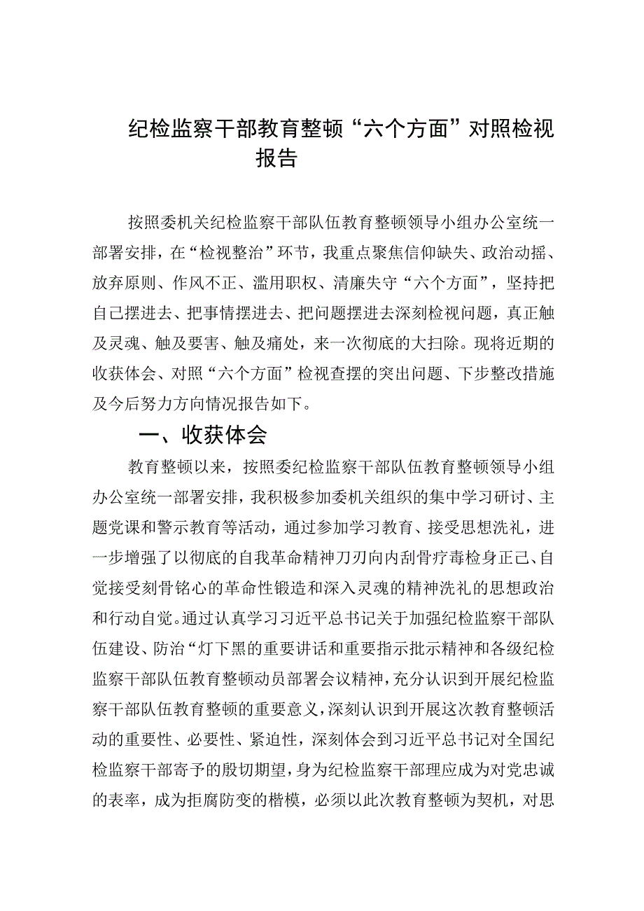 2023纪检监察干部教育整顿六个方面对照检视报告精选版九篇.docx_第1页