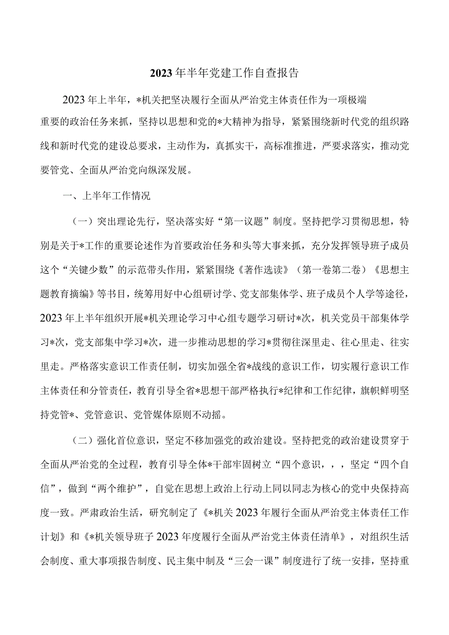 2023年半年党建工作自查报告.docx_第1页