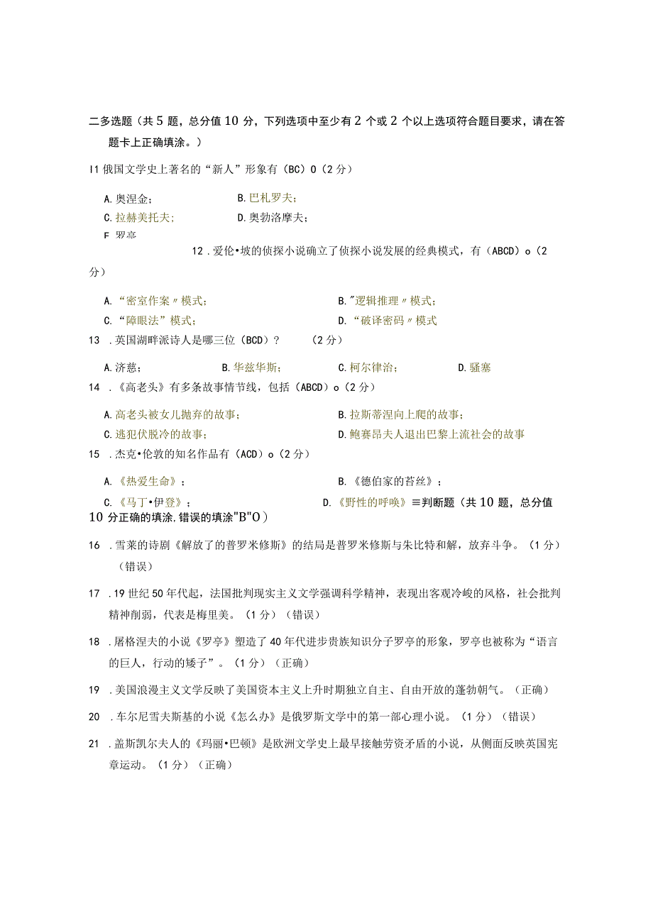 XX大学成人教育学院20232023学年度第二学期期末考试《外国文学》复习试卷1.docx_第3页