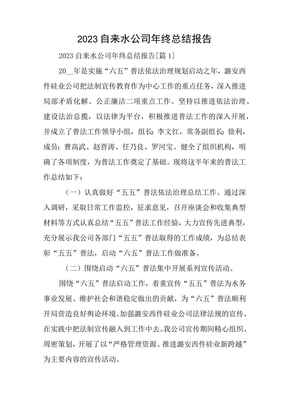 2023自来水公司年终总结报告.docx_第1页