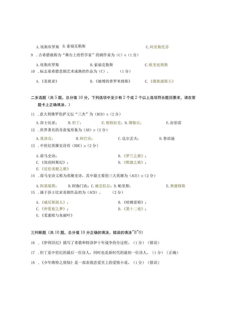 XX大学成人教育学院20232023学年度第二学期期末考试《外国文学》复习试卷.docx_第2页