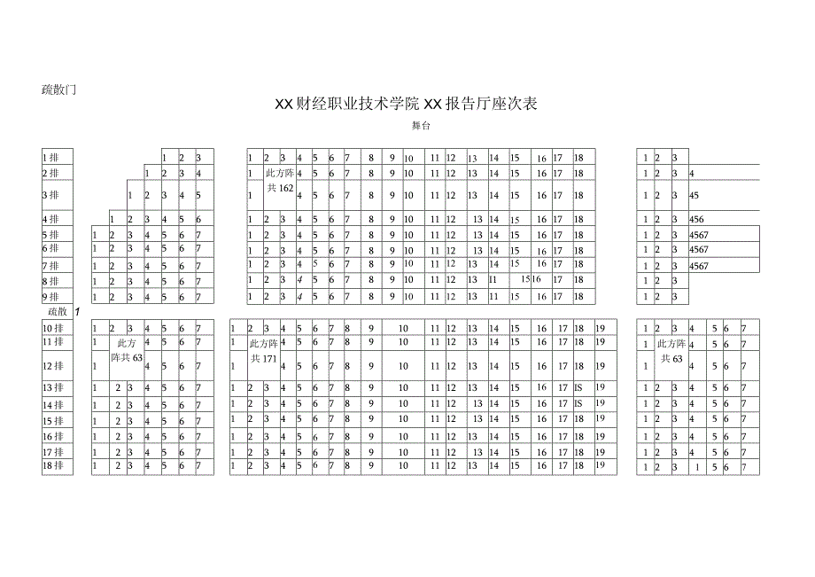 XX财经职业技术学院XX报告厅座次表.docx_第1页