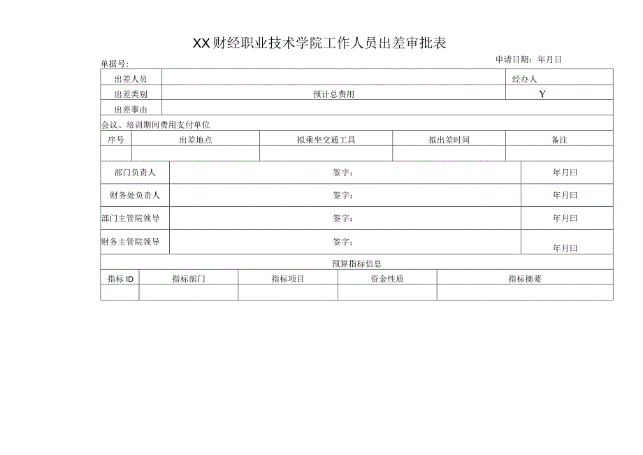 XX财经职业技术学院工作人员出差审批表.docx_第1页