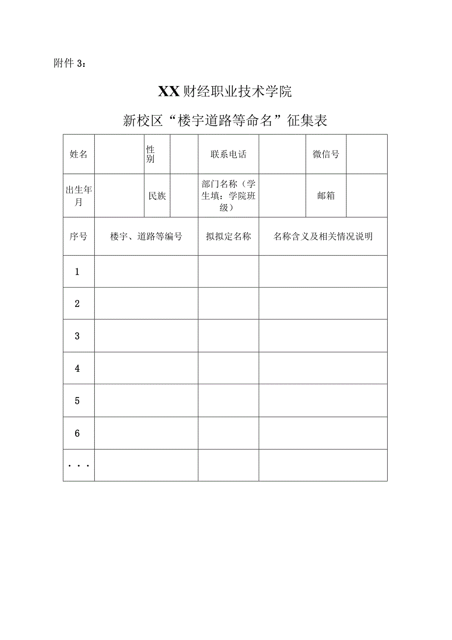 XX财经职业技术学院新校区楼宇道路等命名征集方案.docx_第3页