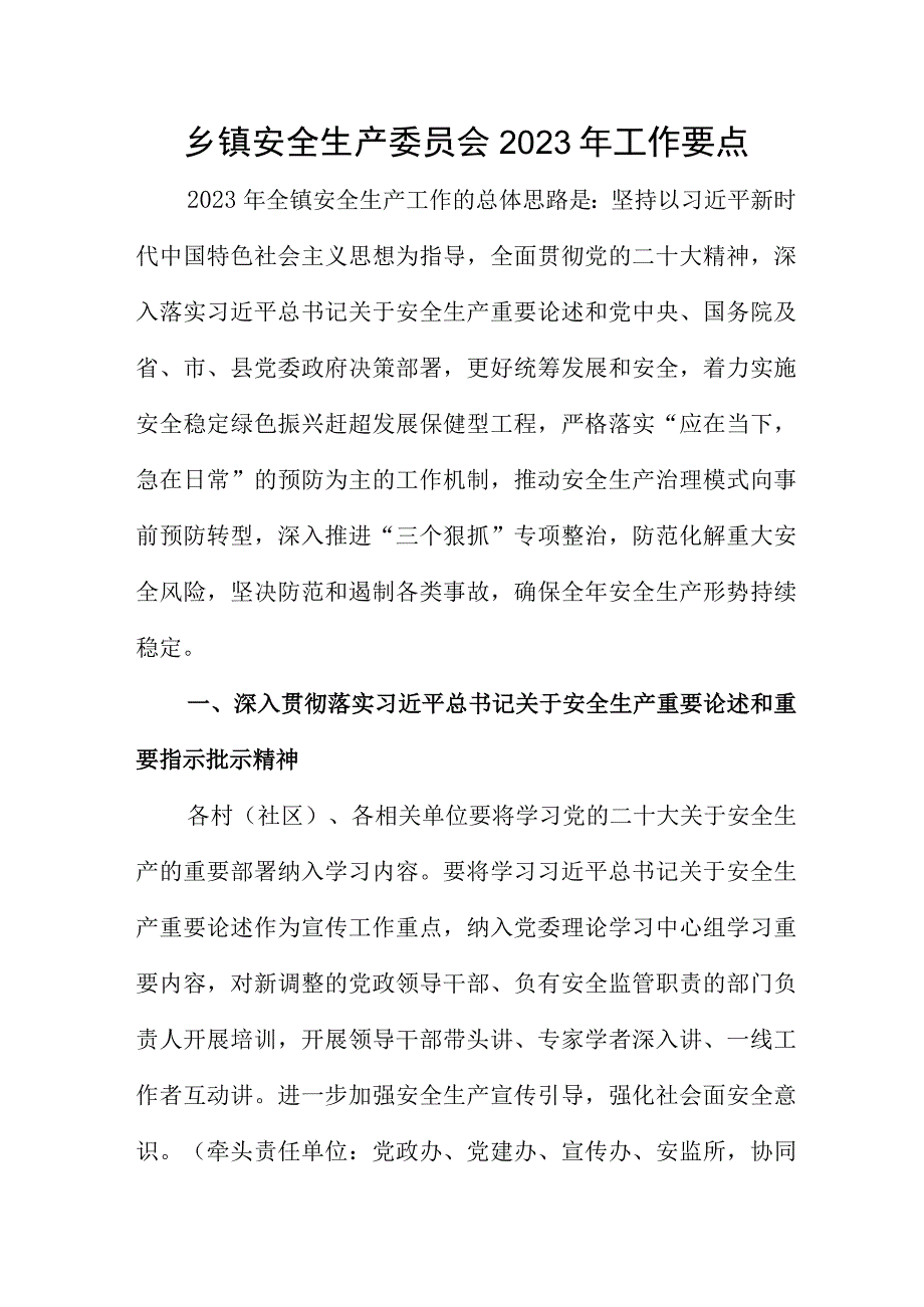 乡镇安全生产委员会2023年工作要点.docx_第1页